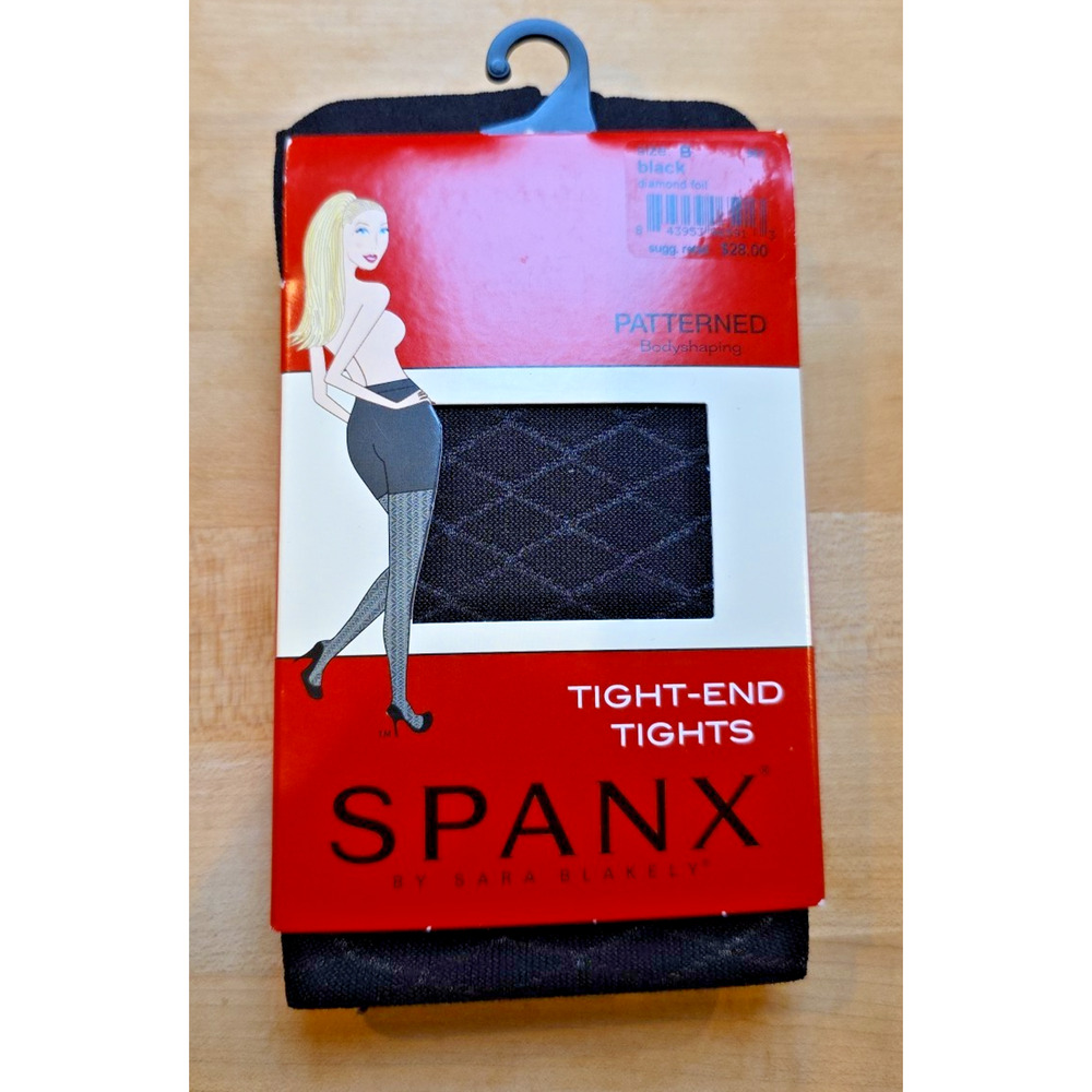 SPANX Tight End Tights Diamond Foil Body Shaping Black Size B Sara Blakely NWT